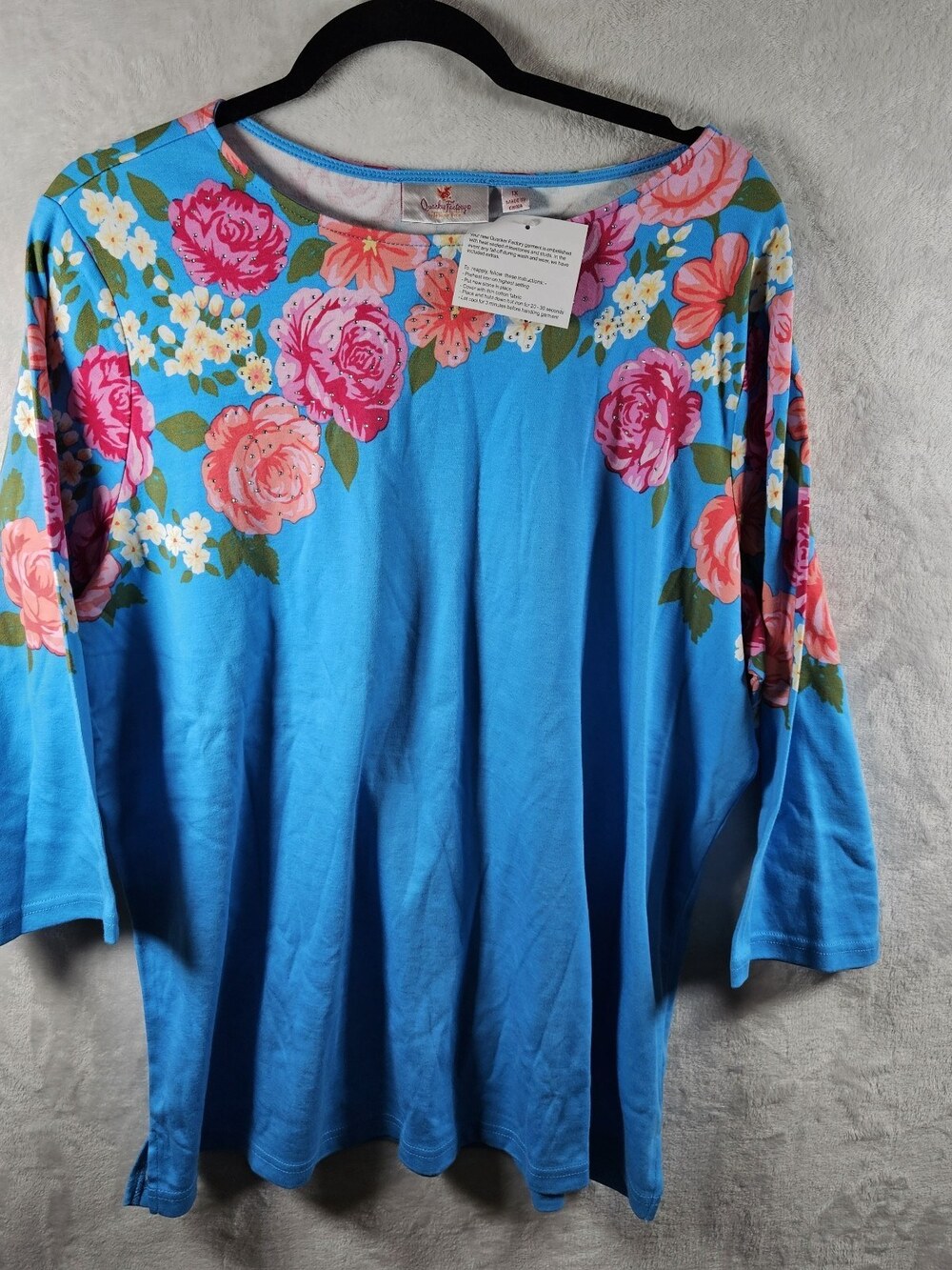 Quacker Factory Womens Tunic Top Sz 1X Floral Embellished Cottage Core Boho NWT